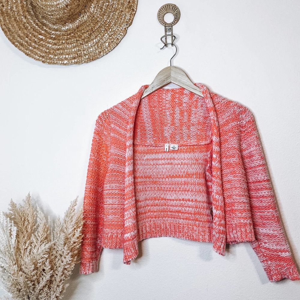 Anthropologie Moth Chunky Knit Cropped Sweater Cardigan Bright Pink